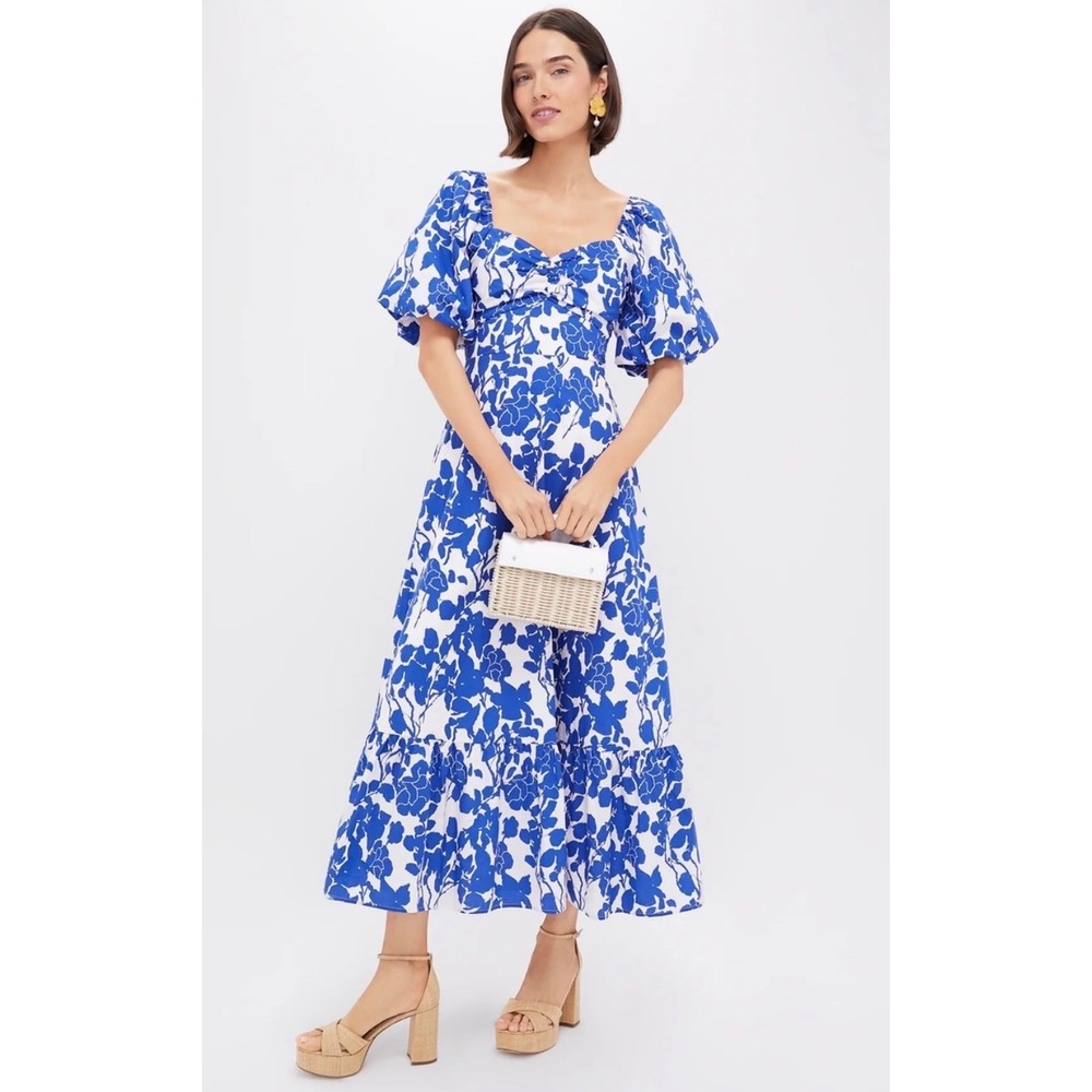 Hyacinth House Seaport Floral Maxi Dress Womens Small Blue Puff Sleeve Preppy